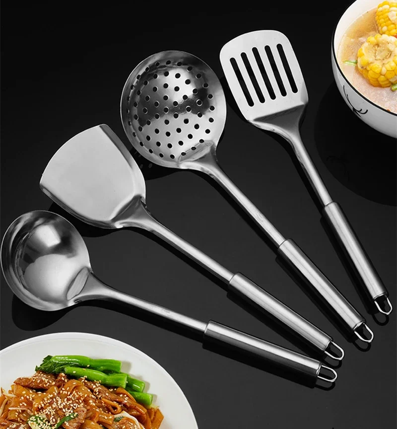 Durable Stainless Steel Wok Spatula Long Handle Kitchen Gadgets Colander Strainer Spoon Cooking Tools