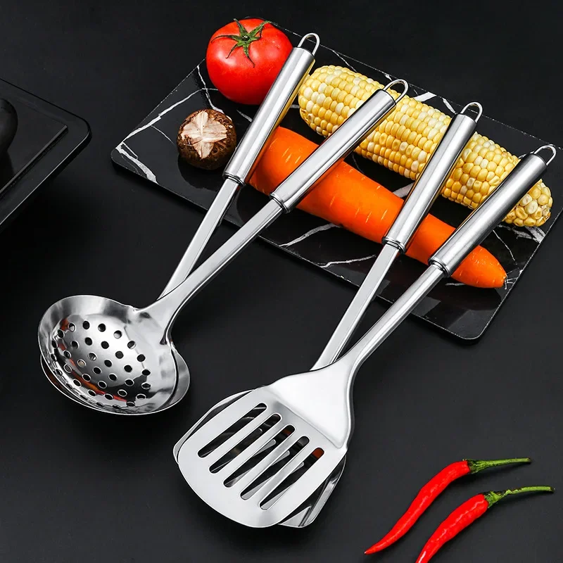 Durable Stainless Steel Wok Spatula Long Handle Kitchen Gadgets Colander Strainer Spoon Cooking Tools