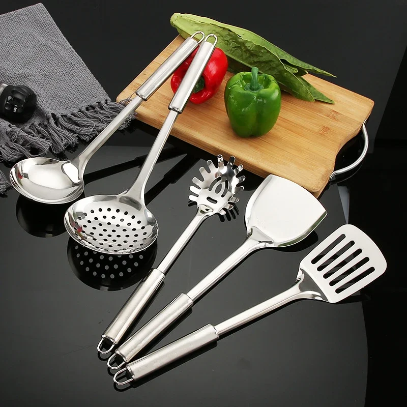 Durable Stainless Steel Wok Spatula Long Handle Kitchen Gadgets Colander Strainer Spoon Cooking Tools