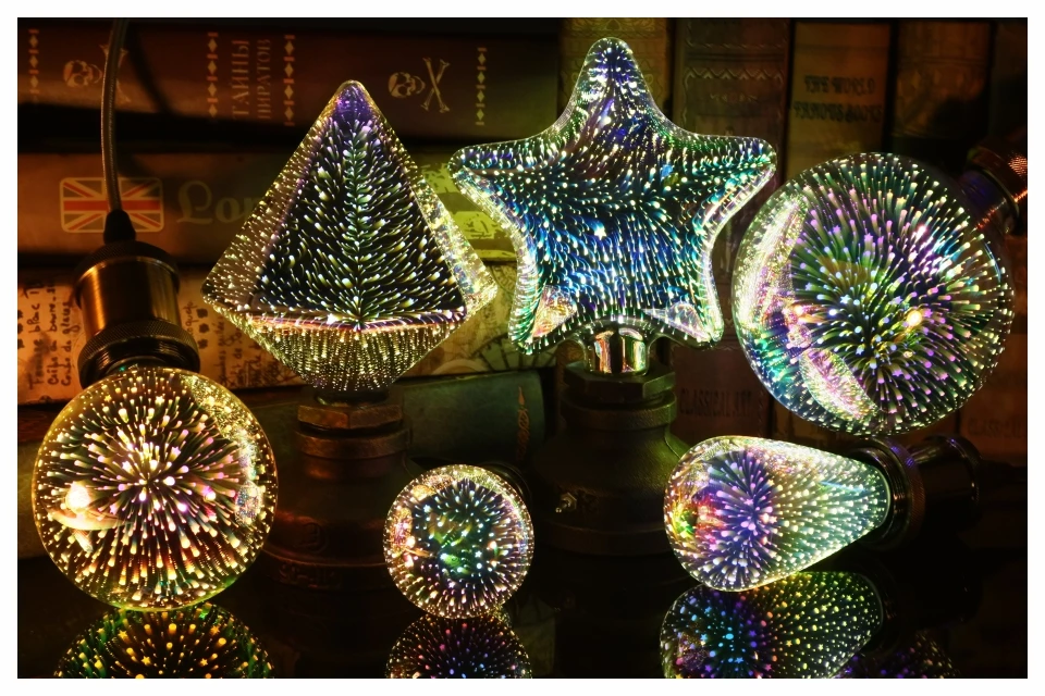3D Decoration LED Bulb E27 6W 110V 220V Vintage Edison Light Bulb Star Fireworks Lamp Holiday Night Light Novelty Christmas Tree