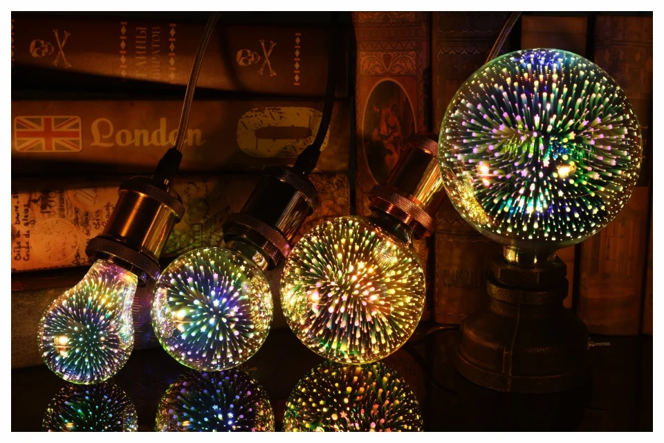3D Decoration LED Bulb E27 6W 110V 220V Vintage Edison Light Bulb Star Fireworks Lamp Holiday Night Light Novelty Christmas Tree