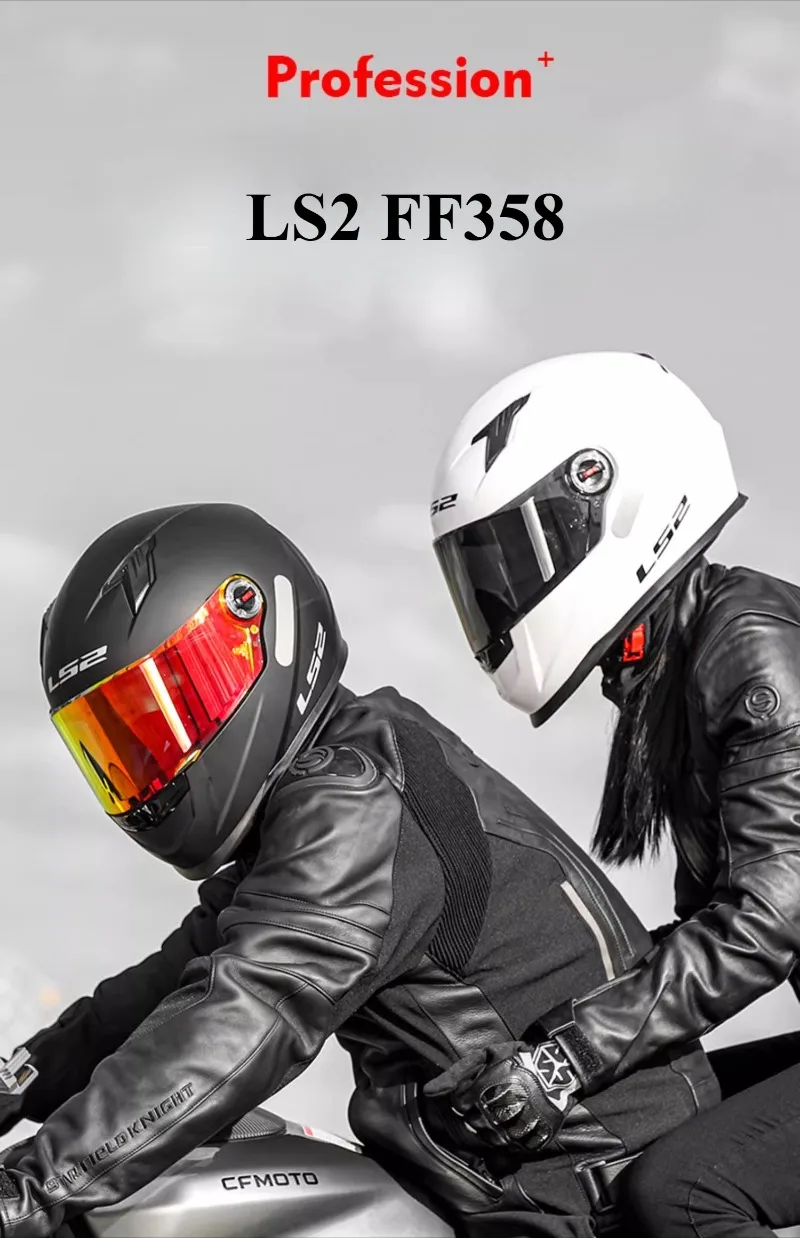 Original LS2 FF358 Motorcycle Helmet Gloss Black White Capacete De Moto L-XXL Size 60-62 Capacete LS2 Ff 358 For Honda PCX 160